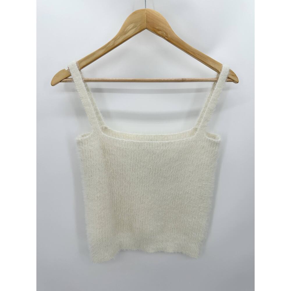 Willow & Wind Womens Fuzzy Knit Tank Top Cream Boxy Cropped Fit Size S